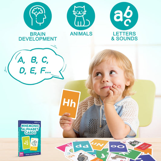 LotFancy ABC Flash Cards for Toddlers 2-4, Jumbo Size, 26 Letters, Mnemonic Alphabet Learning Cards, Educational Flashcards for Kids in Pre-k, Kindergarten