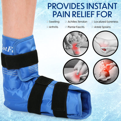 LotFancy Foot Ankle Ice Pack Wrap, Hot Cold Therapy, Large Reusable Gel Ice Pack for Achilles Tendonitis Relief, Plantar Fasciitis, Injuries, Swelling, Sprain, Heel Pain, Plush Lining, with Strap