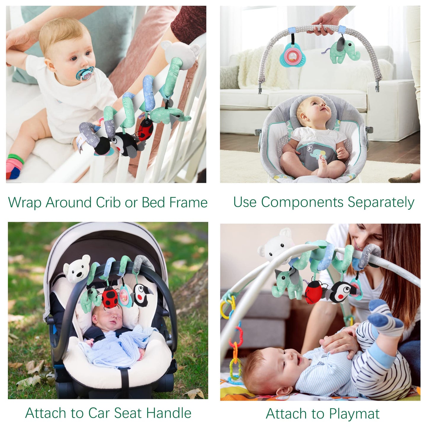 LotFancy Baby Car Seat Toys, Infant Hanging Stroller Toys for Carseat Crib Bar Bassinet, Newborn Activity Spiral Plush Toys with Music BB Squeaker Rattles for 0 3 6 9 12 Months