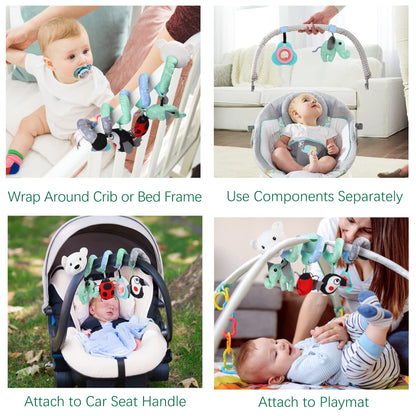 LotFancy Baby Car Seat Toys, Infant Hanging Stroller Toys for Carseat Crib Bar Bassinet, Newborn Activity Spiral Plush Toys with Music BB Squeaker Rattles for 0 3 6 9 12 Months