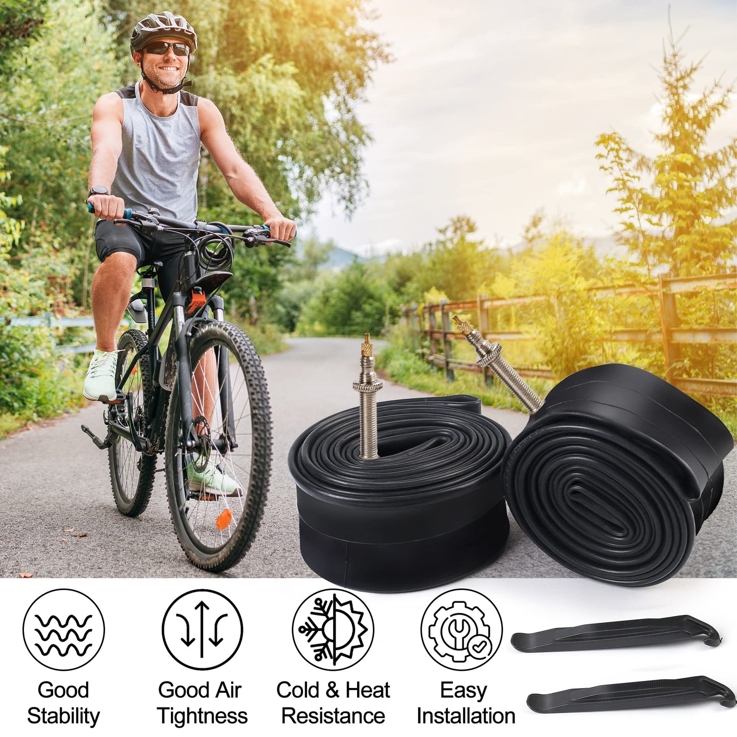 LotFancy 27.5 29 inch Mountain Bike Tube, 2PCS 27.5 x 2.125/2.4, 29 x 2.125/2.4 Bicycle Inner Tubes, 42mm Presta Valve, 2 Tire Levers Included