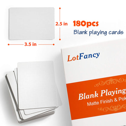 LotFancy Blank Playing Cards, 180PCS White Blank Index Flash Cards to Write on, Printable, Study Learning Cards, DIY Gift Card, Game Cards, Matte Finish, Poker Size, 2.5" x 3.5"