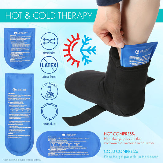 MEDLOT Foot Ankle Ice Pack, Cooling Socks with 6 Reusable Gel Packs and Strap, Hot Cold Therapy Compression Wrap for Heel Pain, Achilles Tendonitis Relief, Plantar Fasciitis, Swelling, Sprain