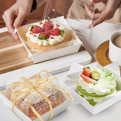 LotFancy Paper Charcuterie Boxes with Clear Lids, 50 Pack, Disposable To Go Dessert Containers, White Bakery Boxes for Sandwich, Fruit, Strawberries, Hot Cocoa Bombs, Sushi, Cookies