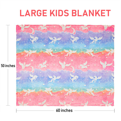 LotFancy Glow in The Dark Blanket, Unicorns Gifts for Girls Boys, Soft Luminous Kids Blankets for Birthday, 60 x 50in