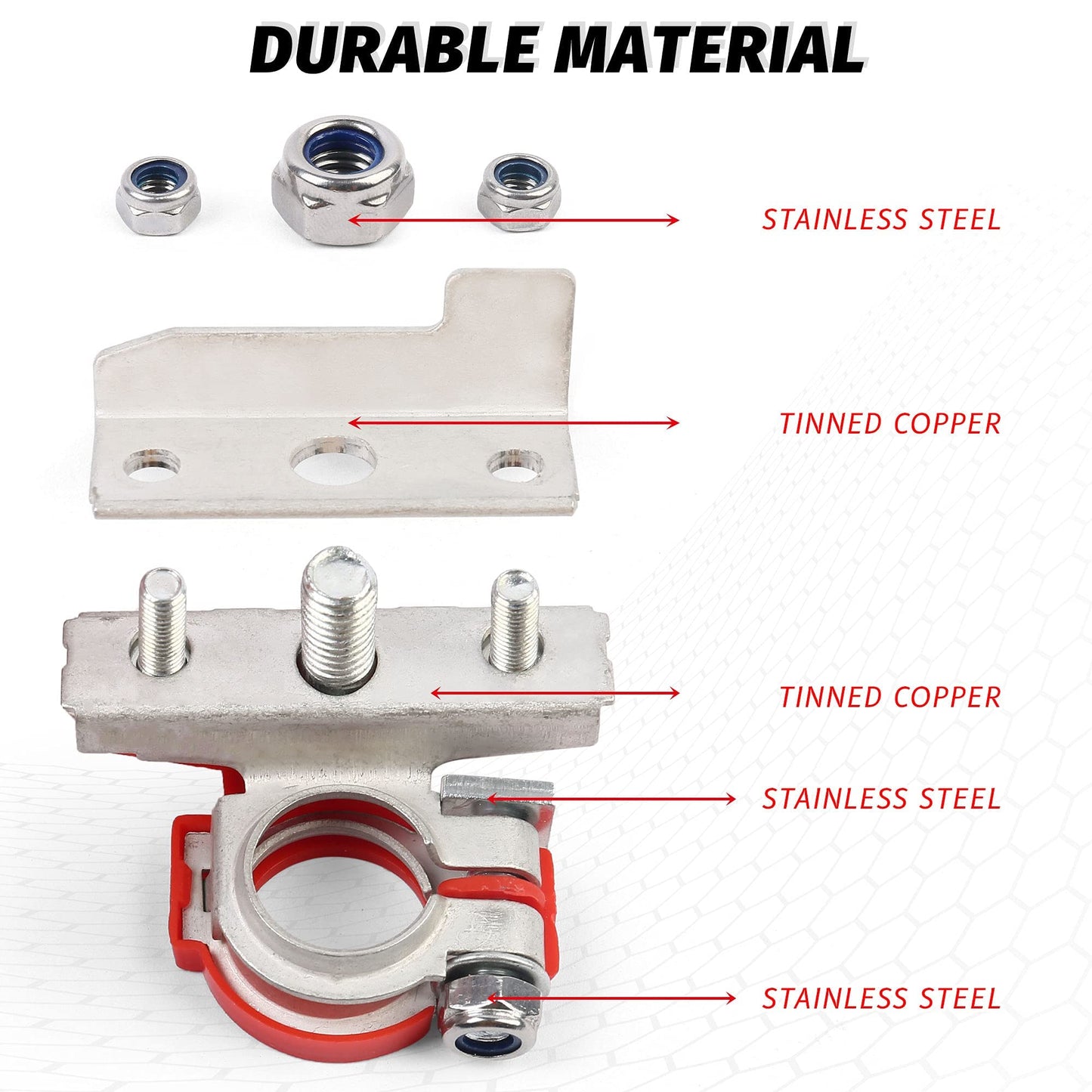 LotFancy Battery Terminal Connectors, Top Post Battery Terminals with Protective Covers, 3 Way Posts, Positive Negative for Auto Car Van Boat