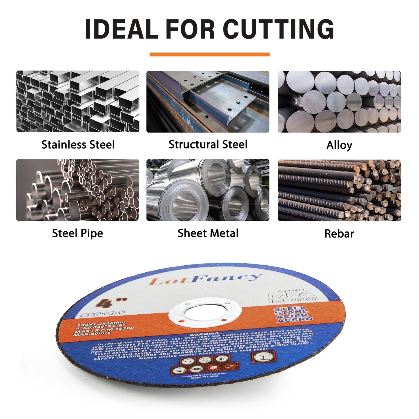 LotFancy Cut Off Wheels 4 1/2 inch, 4 inch, Angle Grinder Cutting Disc, Cutting Wheels for Metal and Stainless Steel, Welding Accessories, Thin Kerf, Flat T1 Cut-Off Tool