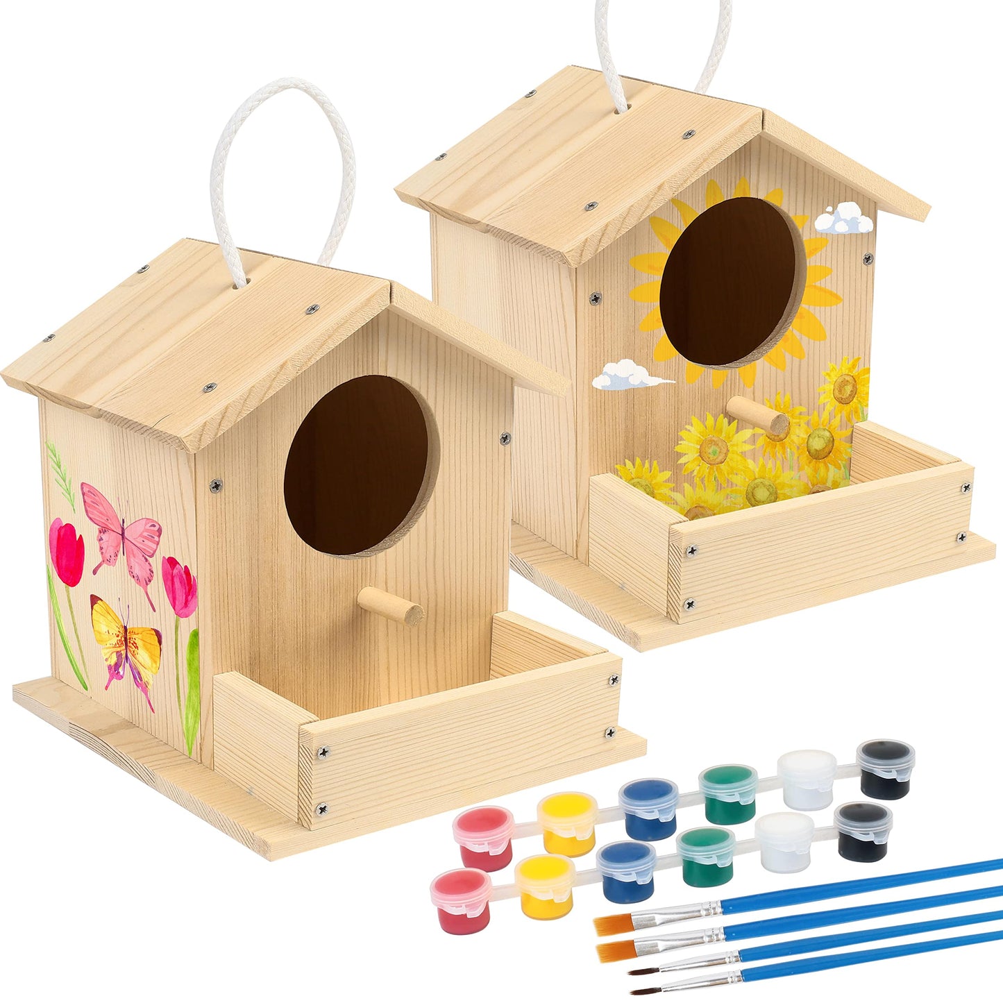 LotFancy Bird House Kit, DIY Wooden Birdhouse Kits, Bulk Arts and Crafts Painting Kits for Kids and Adults to Build and Paint, Including Paints & Brushes