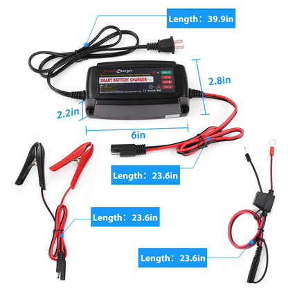 LotFancy 12V 5A Battery Charger, Automatic Smart Trickle Charger Maintainer for Car, Automotive, SUV, Motorcycle, Boat, ATV, RV, Deep Cycle, SLA Gel VRLA Wet AGM Sealed Lead Acid Battery