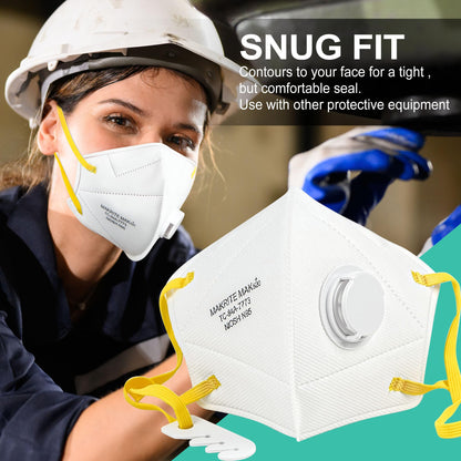 LotFancy N95 Mask, 20PCS, NIOSH Particulate Respirator with Breathing Valve, N95 Face Mask for Construction, Cleaning, Disposable Air Filter Masks against Dust, Pollution, Particle, Smoke