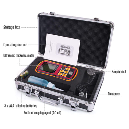 Ultrasonic Thickness Gauge, Digital Thickness Meter Tester, Range 1.2-220mm, with Hard Storage Box