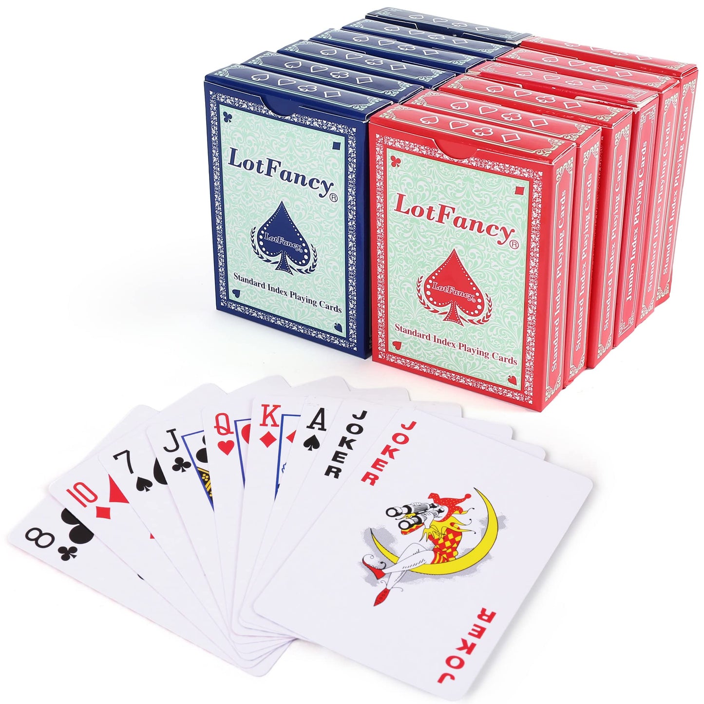 LotFancy Playing Cards, 12 Decks of Cards, Poker Size Standard Index, 6 Blue and 6 Red, for Blackjack, Euchre, Canasta Card Game, Casino Grade