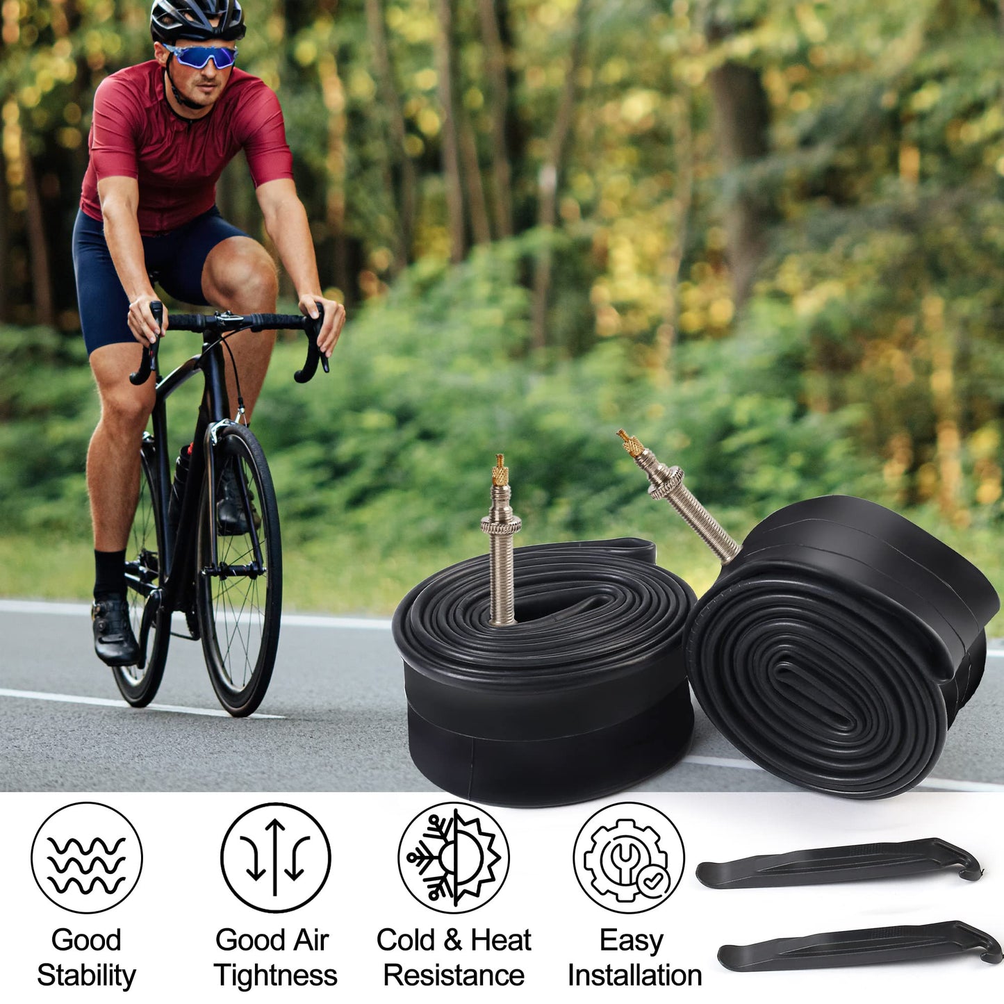 LotFancy 27.5 29 inch Mountain Bike Tube, 2PCS 27.5 x 2.125/2.4, 29 x 2.125/2.4 Bicycle Inner Tubes, 42mm Presta Valve, 2 Tire Levers Included