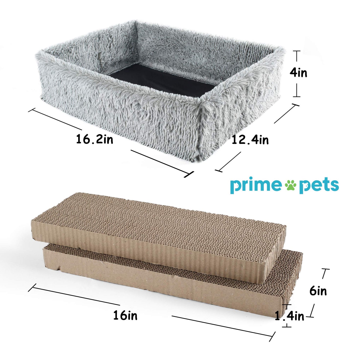 Prime Pets Cat Scratcher Lounge with 2 Removable Cat Scratch Cardboard, Reversible Cat Scratching Pad Box Bed, 2 in 1, Corrugated Board, Catnip Included