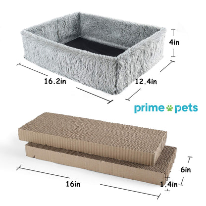 Prime Pets Cat Scratcher Lounge with 2 Removable Cat Scratch Cardboard, Reversible Cat Scratching Pad Box Bed, 2 in 1, Corrugated Board, Catnip Included