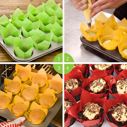 LotFancy 200Pcs Tulip Cupcake Liners, Muffin Liners, Standard Size Cupcake Paper Wrappers, Baking Cup Holder for Wedding, Birthday, Party