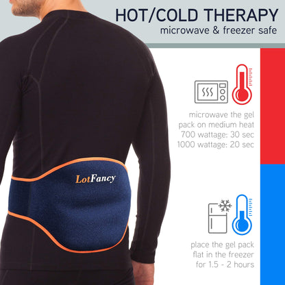 LotFancy Gel Ice Pack for Back Injuries, 2pcs Hot Cold Packs with Wrap for Lower Back Belly Waist Hip Lumbar Abdomen Leg Pain Relief, Reusable Cooling Heating Therapy Compress for Arthritis PMT