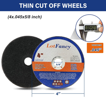 LotFancy Cut Off Wheels 4 1/2 inch, 4 inch, Angle Grinder Cutting Disc, Cutting Wheels for Metal and Stainless Steel, Welding Accessories, Thin Kerf, Flat T1 Cut-Off Tool
