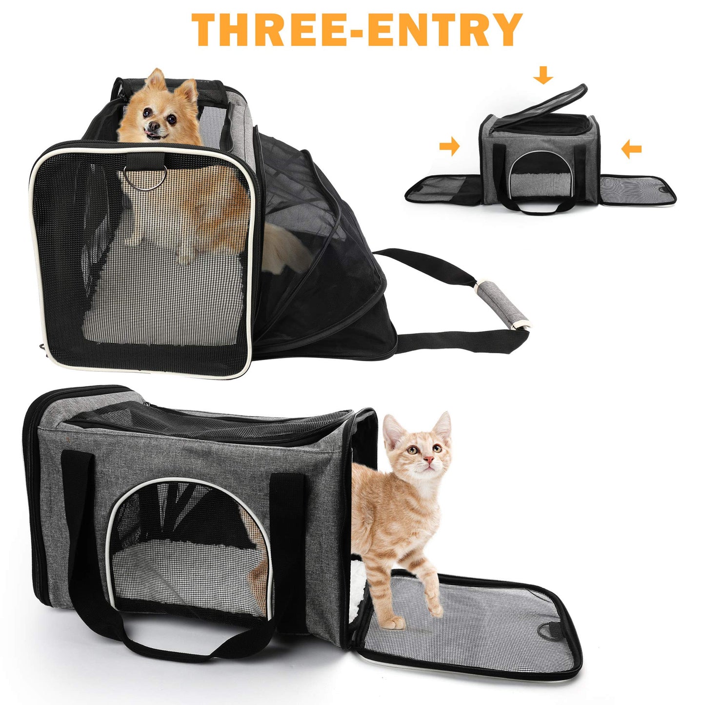 Prime Pets Cat Carrier, TSA Airline Approved Pet Carrier Bag for Small Dogs, Puppies, Kittens, Expandable Soft Sided Cat Carrying Case for Travel, Collapsible, Foldable, Gray