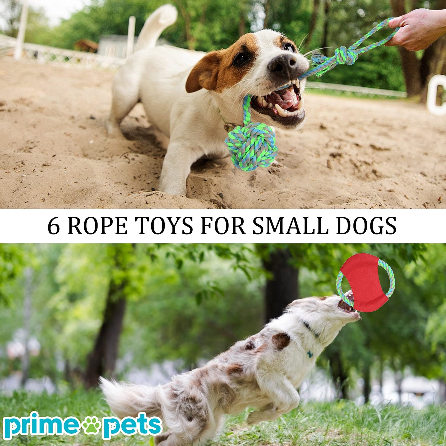 Prime Pets Dog Rope Toys for Puppies Small Dogs, Pack of 6, Interactive Tug of War Dog Toys, Durable Dog Chew Toys, Tough Teething Toys Assortment