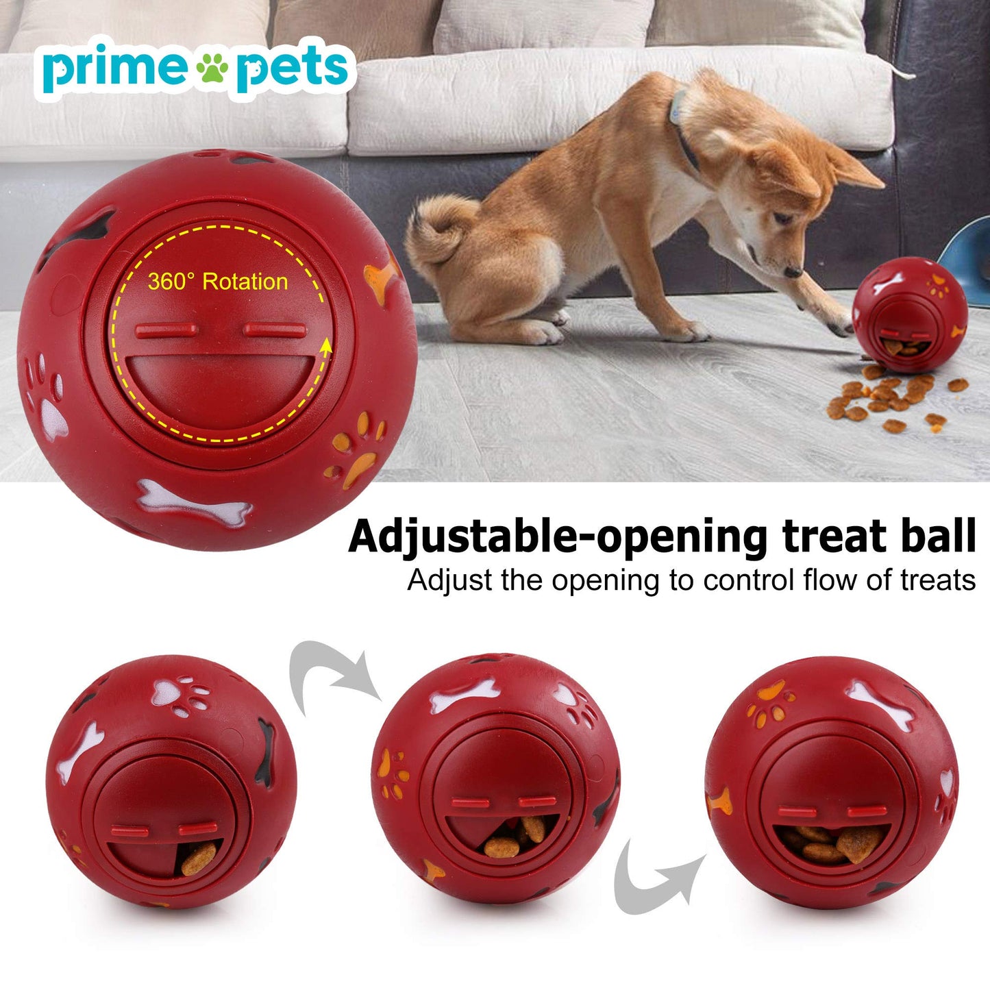 Prime Pets 4 Pack IQ Treat Ball, Fun Interactive Food Dispensing Dog Toys, Non-Toxic Natural Rubber Dog Puzzle Chew Toys, for Tooth Cleaning, Chewing, Playing
