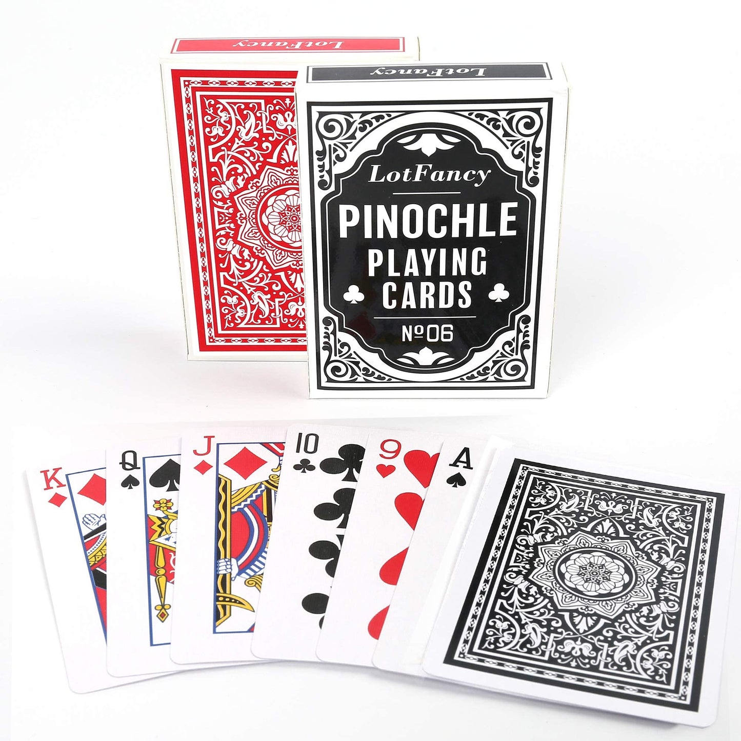 LotFancy Pinochle Playing Cards, 2 Decks of Cards, Blue and Red, Special 48 Card Deck