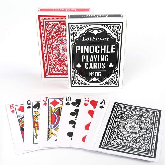 LotFancy Pinochle Playing Cards, 2 Decks of Cards, Blue and Red, Special 48 Card Deck