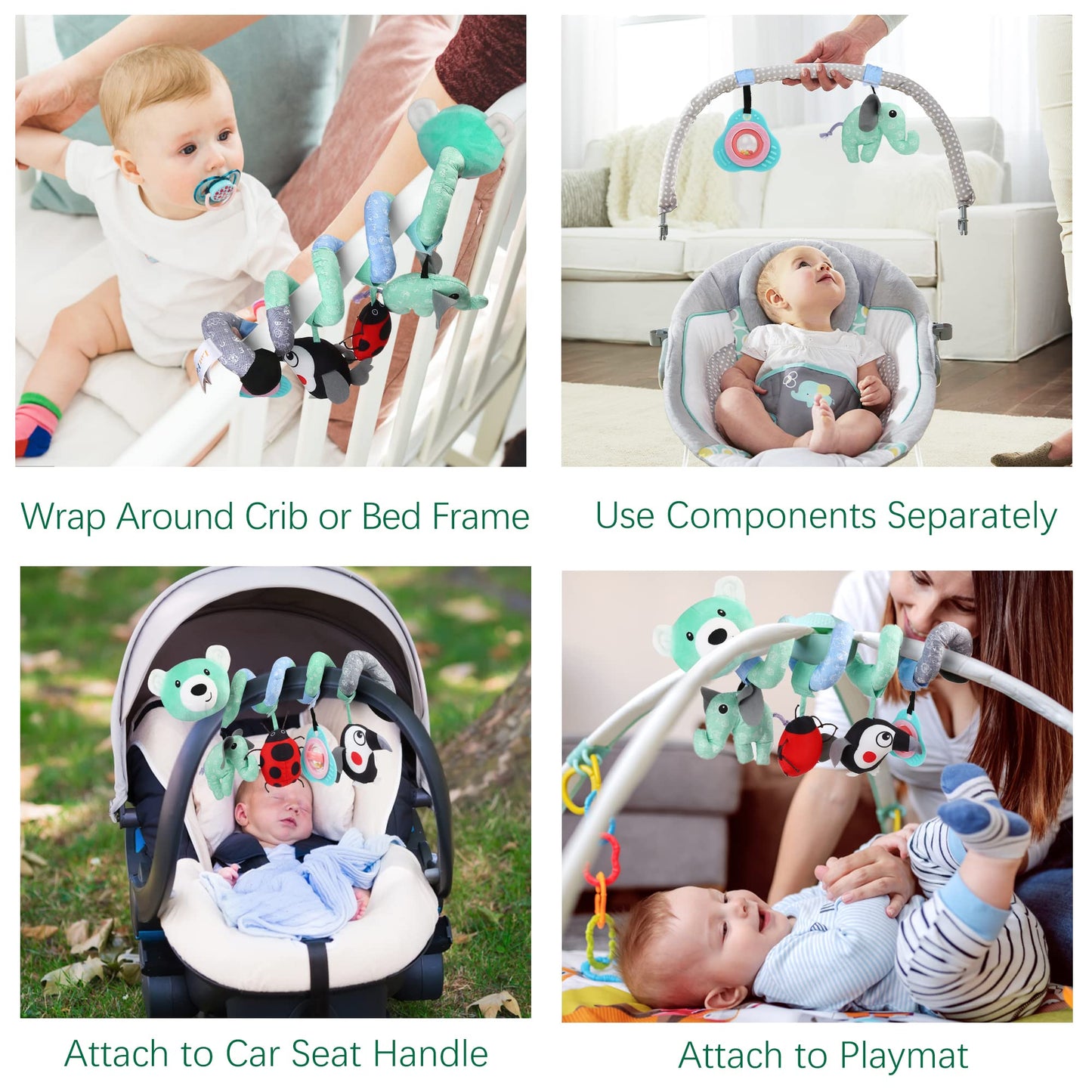 LotFancy Baby Car Seat Toys, Infant Hanging Stroller Toys for Carseat Crib Bar Bassinet, Newborn Activity Spiral Plush Toys with Music BB Squeaker Rattles for 0 3 6 9 12 Months