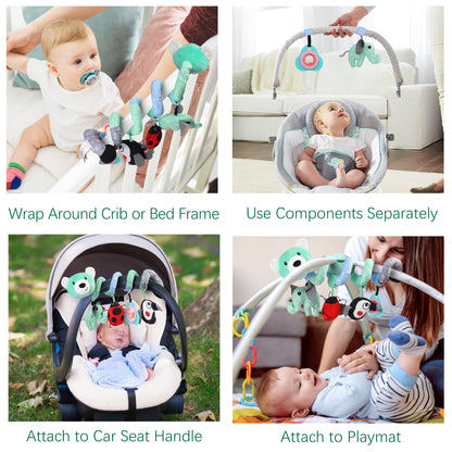 LotFancy Baby Car Seat Toys, Infant Hanging Stroller Toys for Carseat Crib Bar Bassinet, Newborn Activity Spiral Plush Toys with Music BB Squeaker Rattles for 0 3 6 9 12 Months