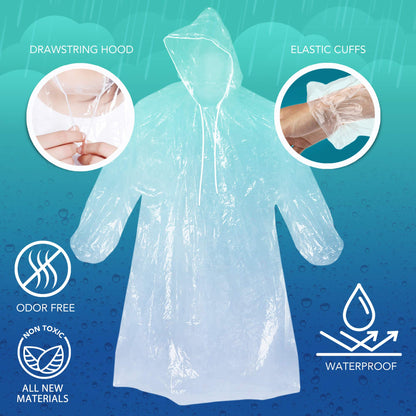 Rain Poncho for Adults and Kids, 5PCS Clear Raincoats with Drawstring Hood, Disposable Rain Coats for Women Men, Emergency Rain Gear for Travel Outdoors Hiking Camping, 3 for Adults and 2 for Kids