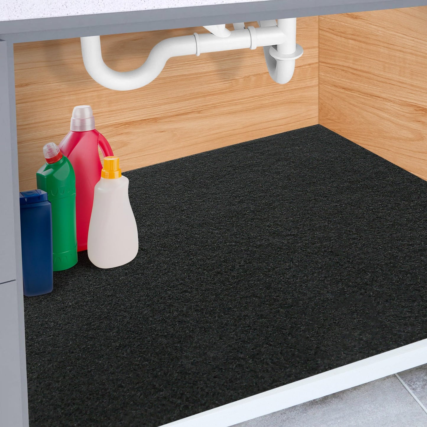 LotFancy Under Sink Mat for Kitchen, with Absorbent Fabric and Anti-Slip Waterproof Backing, Washable Under Cabinet Liner, Reusable Shelf Protector, Black