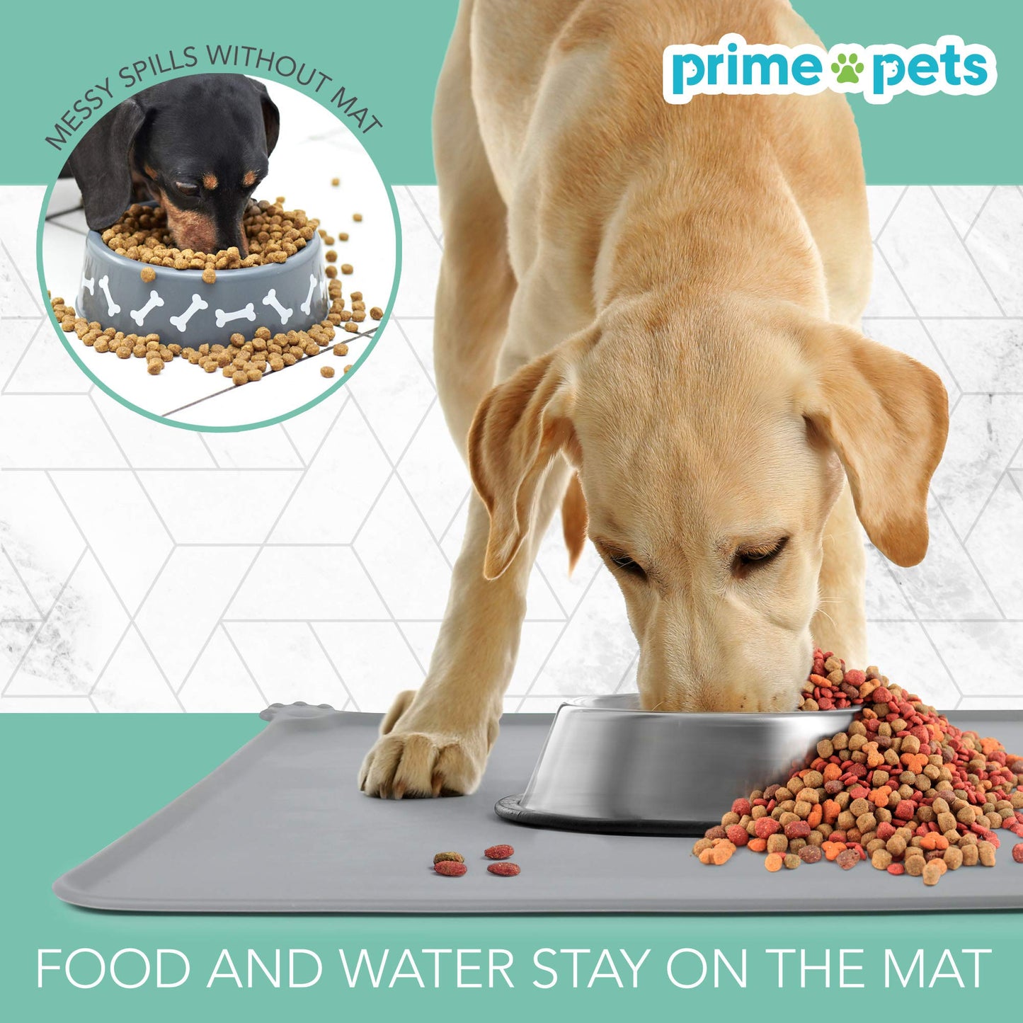 Silicone Cat Dog Food Mat, L (18.5" x 11.8"), Waterproof Pet Feeding Mat with Lips, Non-Slip Dog Bowls Mat for Food and Water, Pet Placemat for Small Medium Pets