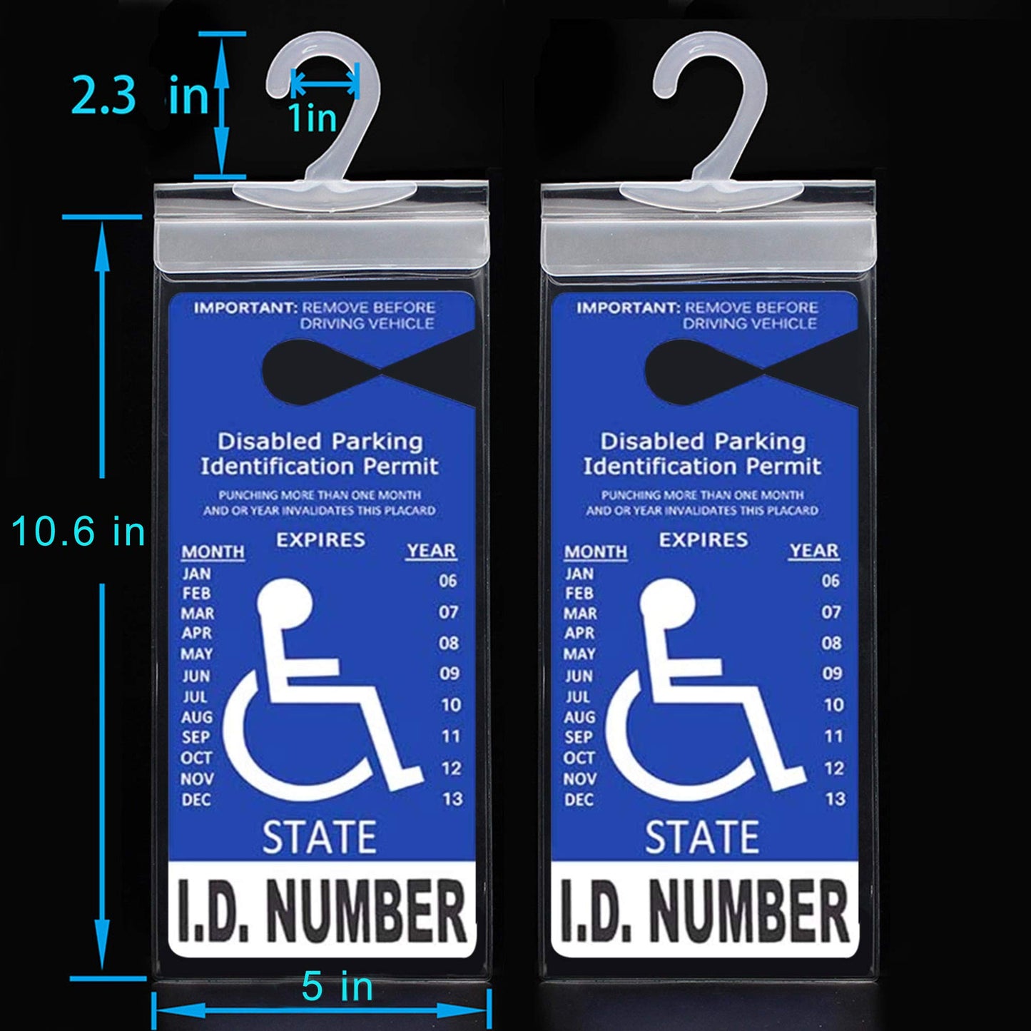 LotFancy Handicap Placard Holder- 10.6" x 5", Ultra Transparent Disabled Parking Placard Protector Hanger Sleeve - Pack of 2, with Plastic Large Hanger
