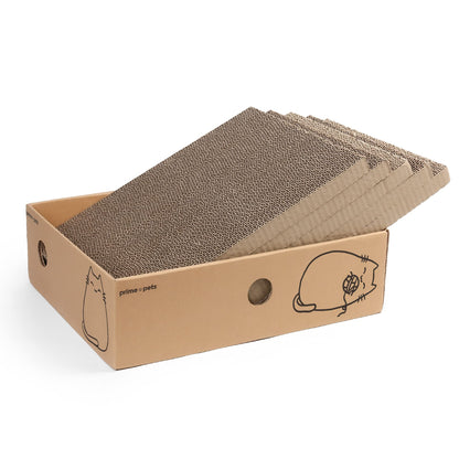 Prime Pets Wide Cat Scratch Pad with Box, 5 Pack, XL, Reversible Scratcher Cardboard for Indoor Cats, 17x13x5'' Kitty Bed Scratching Board, Convenient Replacement Hole Design