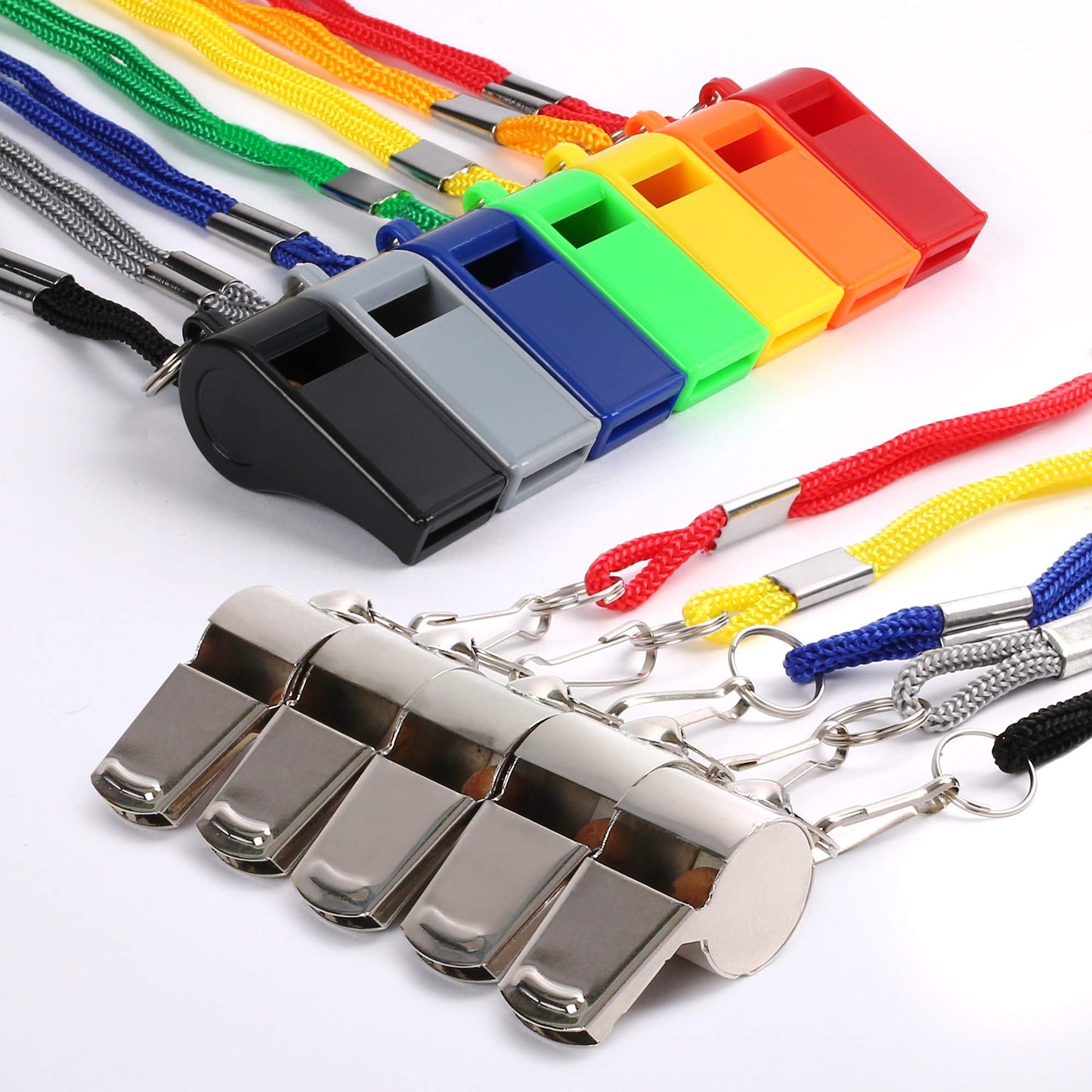 LotFancy 12 Pack Whistles with Lanyard, Coaching Referee Whistles, 5PCS Stainless Steel & 7PCS ABS Plastic Colorful Sports Whistles for Emergency, Survival, Lifeguard, Football, Basketball, Soccer