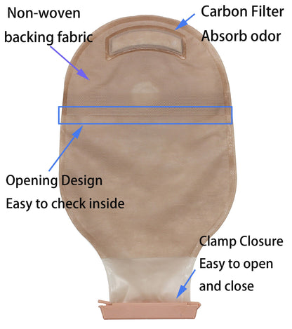 LotFancy 10 Drainable Pouches - Ostomy Bags with Clamps for Colostomy Ileostomy Stoma Care, Cut-to-Fit, One-Piece System