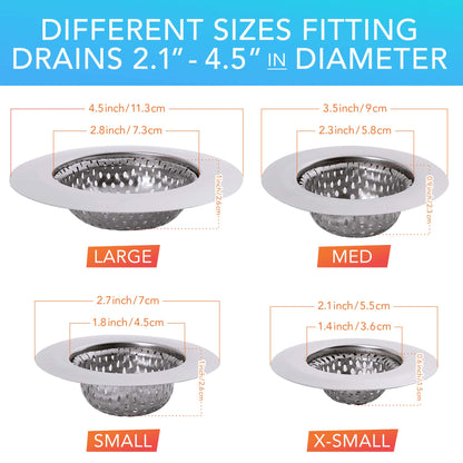 6PACK Hair Catcher Shower Drain, Shower Drain Cover for Bathtub, Stainless Steel Sink Strainer for Kitchen and Bathroom, Drain Stoper with Different Size from 2.1" to 4.5"