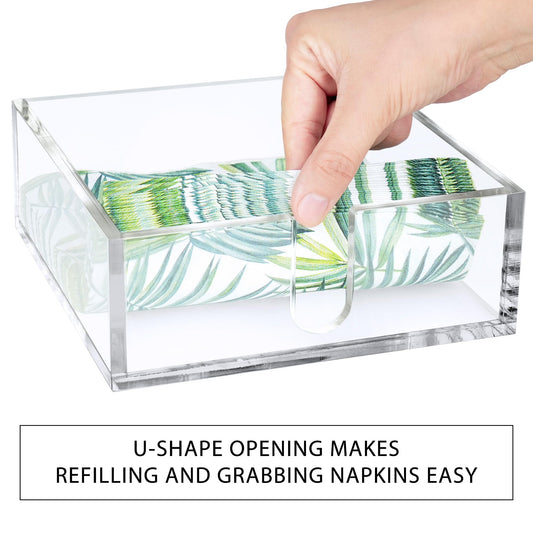 Acrylic Lunch Napkin Holder,Napkin Tray Tissue Dispenser, 7.1x7.1x2.6 in