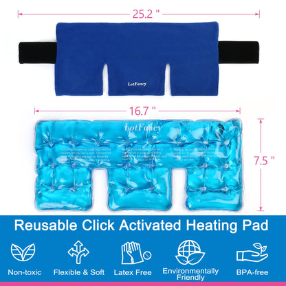 LotFancy Neck Shoulder Heating Pad, with Adjustable Wrap, Reusable Gel Ice Pack for Pain Relief, Click Activated, Instant Hot and Cold Therapy Compress, 16.7” x7.5”, Mother's Day Gift Blue