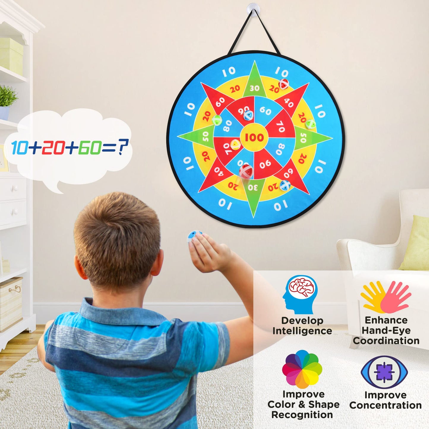 LotFancy Dart Board for Kids, 26" Double Sided Dart Board Game with 16 Sticky Balls 4 Darts 2 Hooks, Indoor Outdoor Sports Party Games Toys, Gifts for 3 4 5 6 7 8 9 10 11 12 Year Old Boys Girls