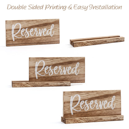 LotFancy Wood Reserved Signs for Tables, 6 Pack Rustic Tabletop Sign with Base Holders for Wedding, Church Pews, Restaurant, Party Event, Brown