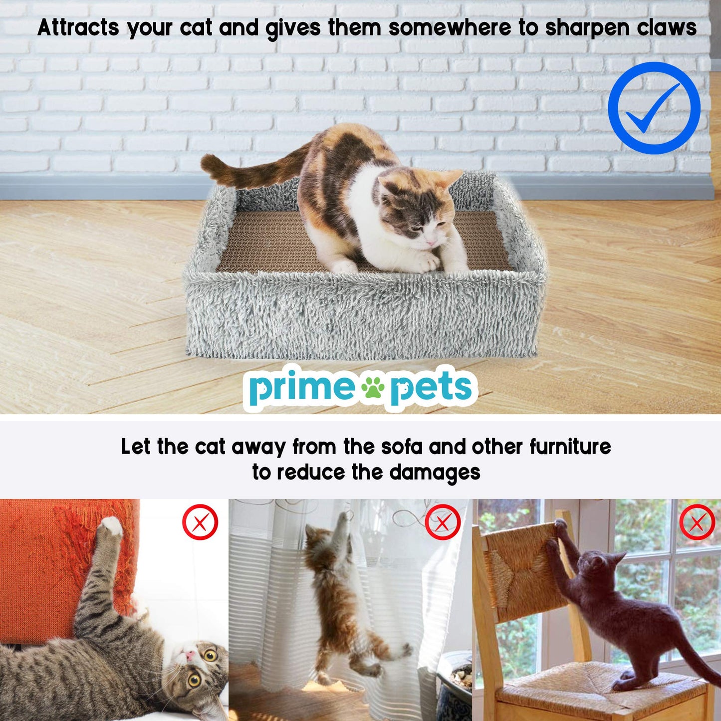 Prime Pets Cat Scratcher Lounge with 2 Removable Cat Scratch Cardboard, Reversible Cat Scratching Pad Box Bed, 2 in 1, Corrugated Board, Catnip Included