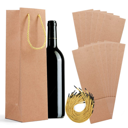 LotFancy Kraft Wine Bags 12 Pack, 4"x4"x14" Brown Wine Gift Bags with Handles, Perfect for Christmas, Wedding, Birthday Party, Housewarming