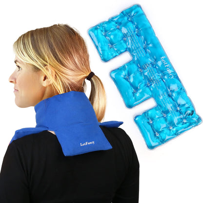 LotFancy Neck Shoulder Heating Pad, with Adjustable Wrap, Reusable Gel Ice Pack for Pain Relief, Click Activated, Instant Hot and Cold Therapy Compress, 16.7” x7.5”, Mother's Day Gift Blue