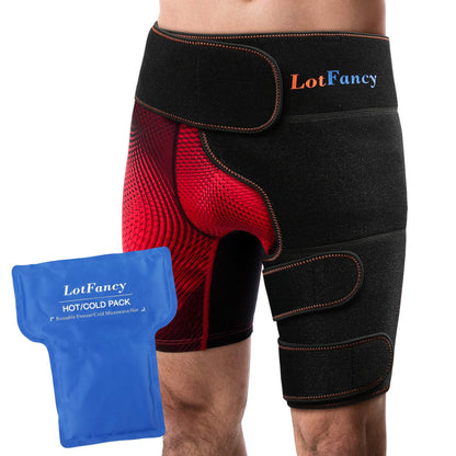 LotFancy Hip Brace with Hot Cold Pack, Gel Ice Pack Groin Wrap Support for Women and Men, Compression Brace for Hamstring, Thigh, Sciatica, Arthritis, Bursitis, Injuries, Nerve Pain Relief