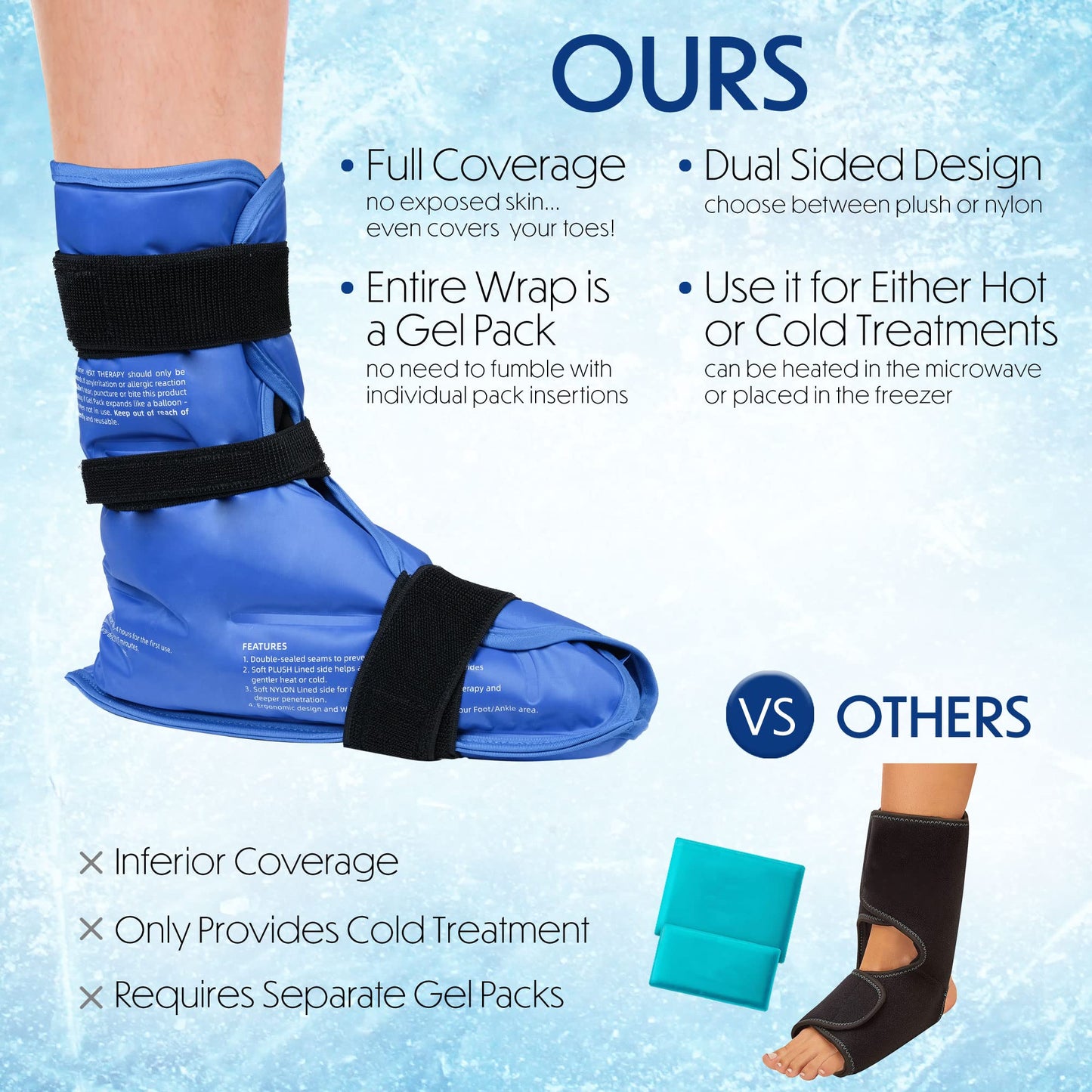 Foot Ankle Ice Pack Wrap, Hot Cold Therapy, Large Reusable Gel Ice Pack for Achilles Tendonitis Relief, Plantar Fasciitis, Injuries, Heel Pain, Plush Lining, with Strap, Mother's Day Gift