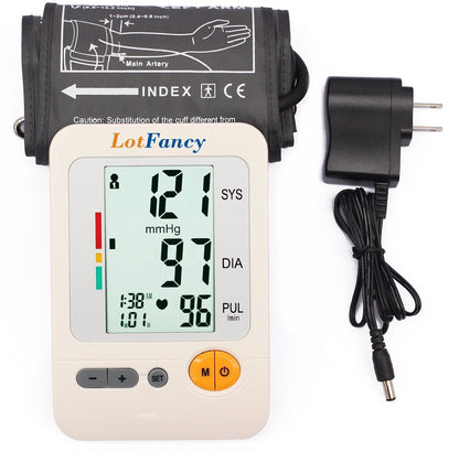 LotFancy Blood Pressure Monitor Upper Arm Large Cuff 11.8-16.5”, Accurate Digital BP Gauge Machine, Dual Power Home Heartbeat Meter, 4 User, 120 Readings Memory, Large LCD Display