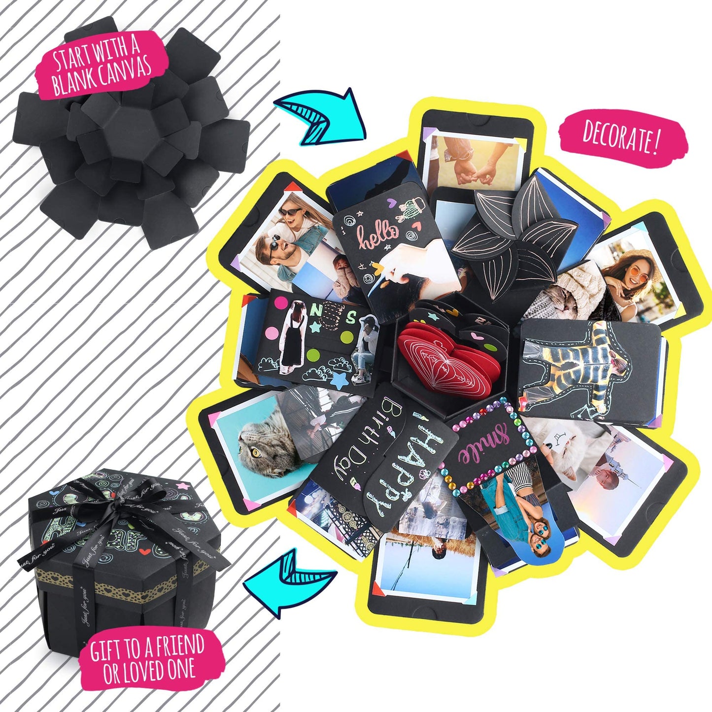 LotFancy Explosion Gift Box, DIY Surprise Photo Box, Creative Scrapbook Album, Preassembled, Love Memory Exploding Picture Box for Valentines’ Day Gift, Anniversary, Wedding, Birthday Gift