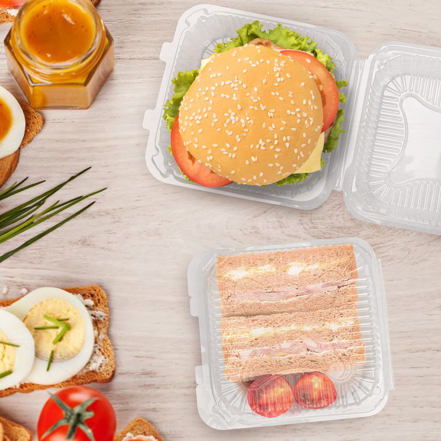 LotFancy Clear Plastic Take Out Containers, 5 x 5 Inch, 125 Pcs Disposable Clamshell Food Containers with Lids, Square Hinged Dessert Containers To Go Boxes for Cake Slice, Salad, Sandwich, Pasta