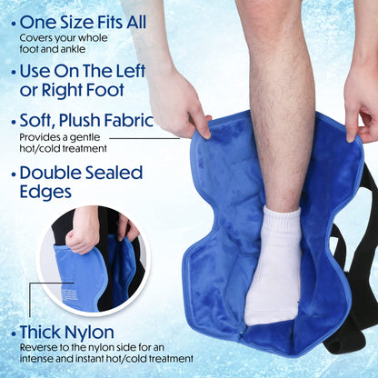 MEDLOT Foot Ankle Ice Pack Wrap, Hot Cold Therapy, Large Reusable Gel Ice Pack for Achilles Tendonitis Relief, Plantar Fasciitis, Injuries, Heel Pain, Plush Lining, with Strap, Mother's Day Gift